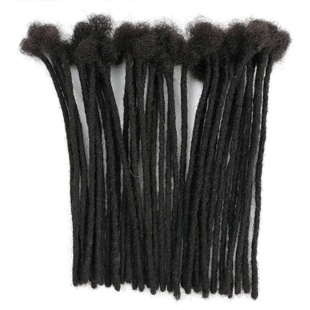 14” Natural Black Dreadlock Extensions Human Hair 0.6 cm 30 Strands #RB7